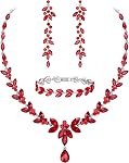 EVER FAITH Marquise Ensemble de bijoux de mariage en cristal pour mariée, magnifique feuille de fleur Strass Cluster Collier Dangle Boucles d'oreilles Bracelet