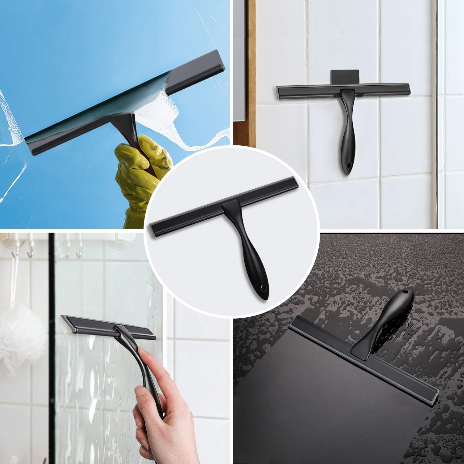 Taylor & Brown Duschabzieher, Fensterabzieher, Edelstahl Duschwandwischer mit Starkem Saughaken für Badezimmer, Küche, Spiegel, Auto, Fenster und Glas (Schwarz)