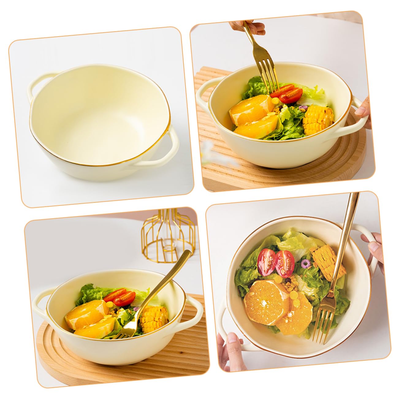 Mipcase Cuenco Resistente al Calor Óxido Beige de Cerámica de 1200ml Doble Asa Adecuado para Ensaladas y Uso Diario en Lavavajillas