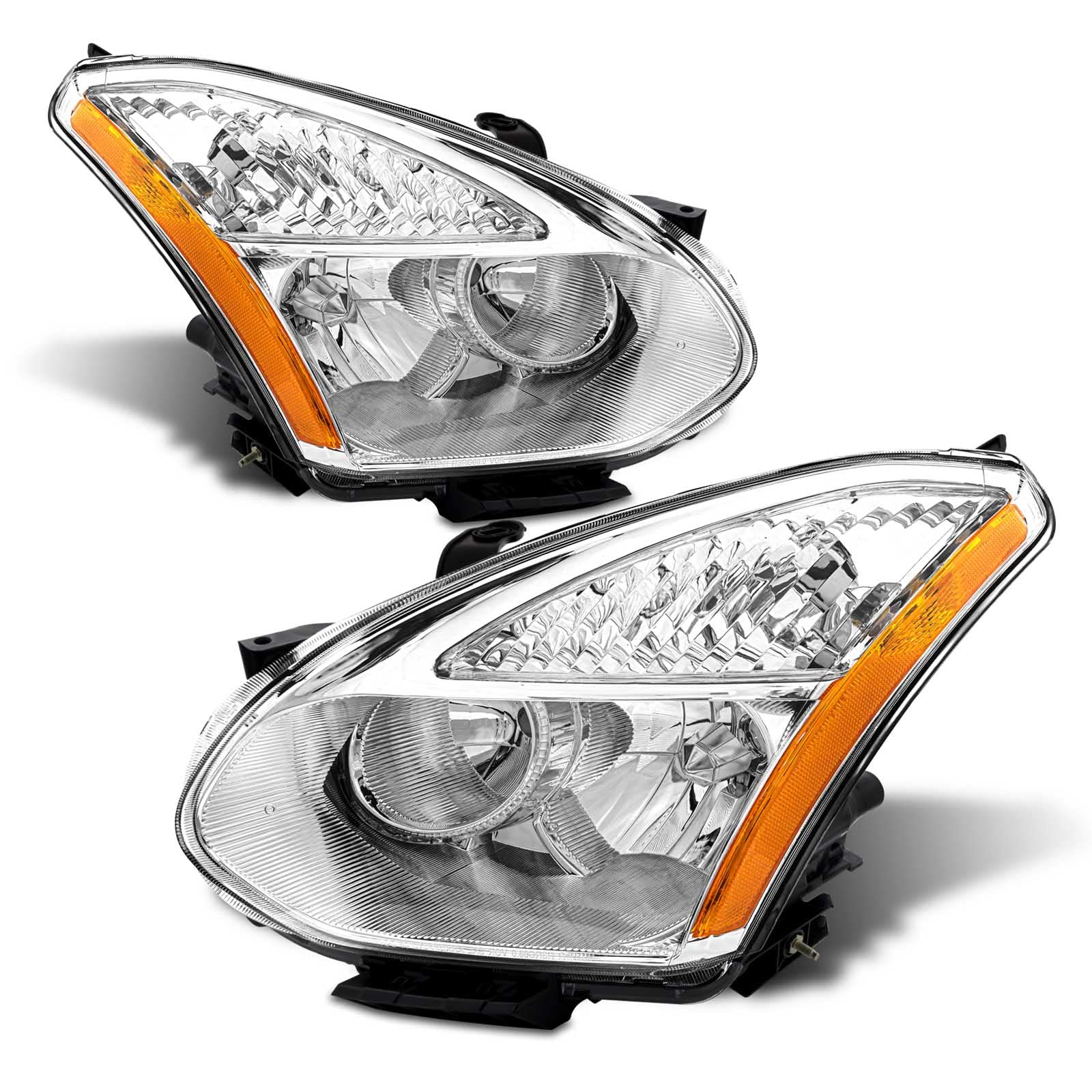 ADCARLIGHTS for 2008 2009 2010 2011 2012 2013 Nissan Rogue Headlight Assembly Compatible with 2004 2005 Nissan Rogue Select Headlamp with Clear Lens Chrome Housing Amber Reflector Replacement Pair