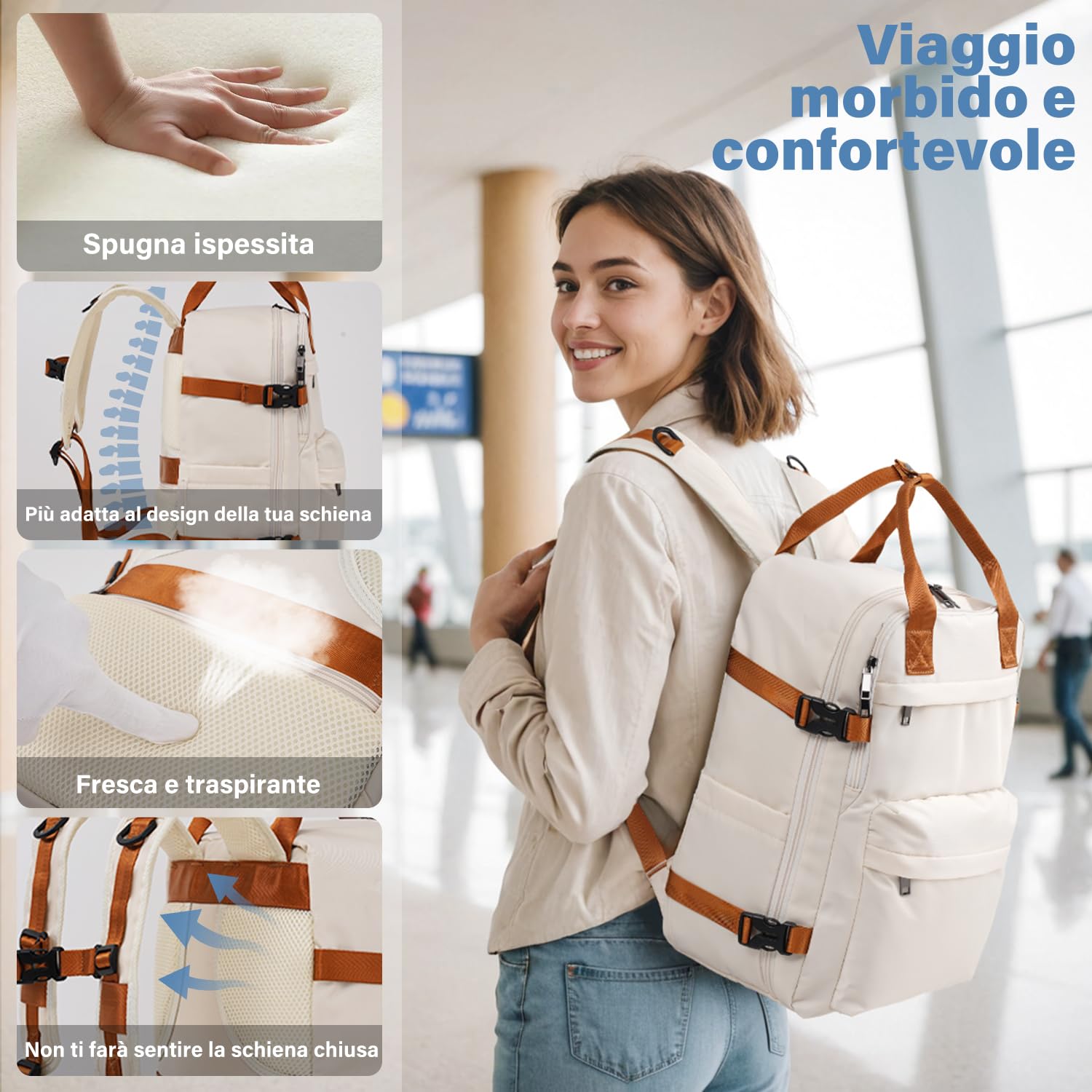 COOLIFE Zaino Cabina 45x36x20 EasyJet Ryanair Eurowings Laptopfach 32L | Reiserucksack Flugzeug, leggero, impermeabile – Ideale per weekend, city break & brevi soggiorni