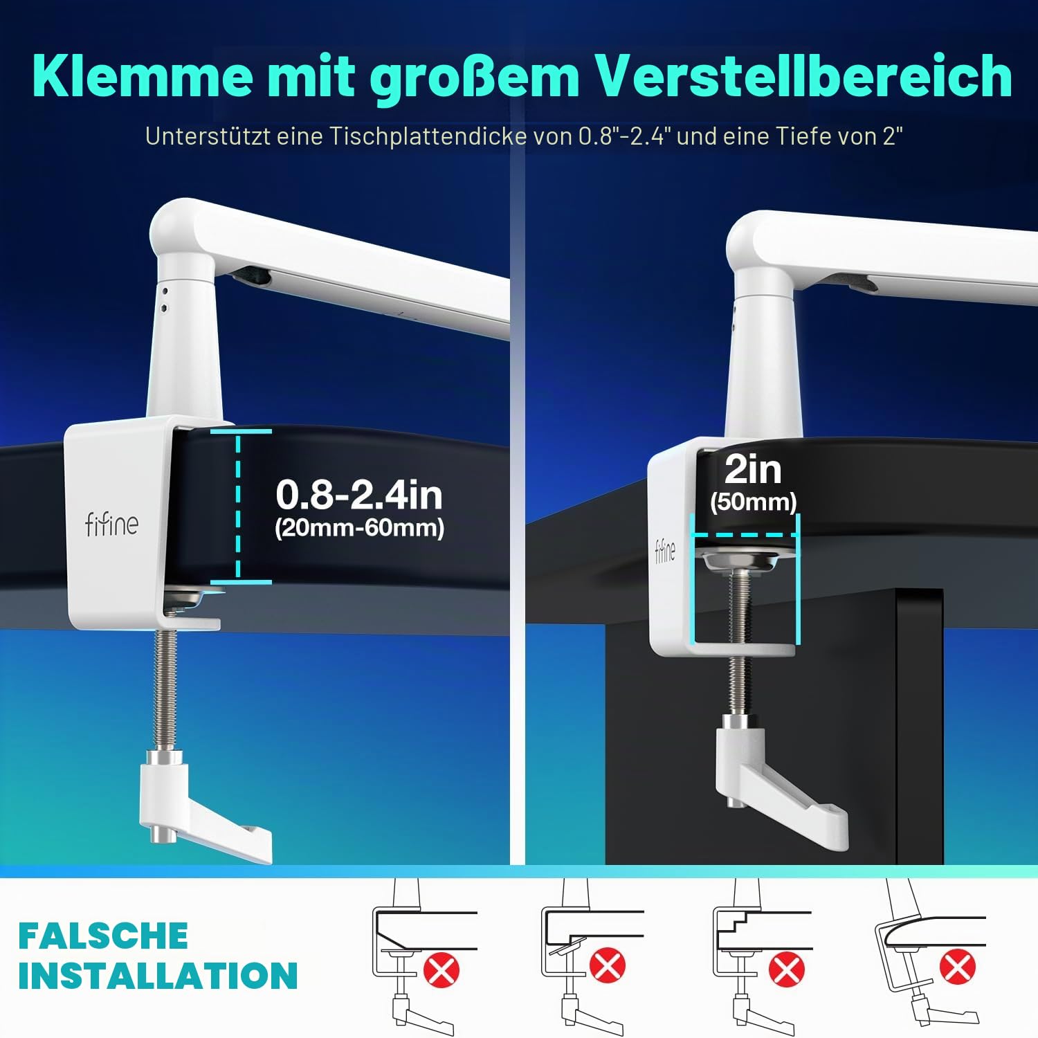 FIFINE Mikrofonständer, Mikrofon-Galgen-Arm-Ständer, flaches Profil, Podcast-Scherenaufhängung, Ständer mit Schreibtischhalterung, Kabelkanäle Management, Metallarmständer für Aufnahmen, Streaming,