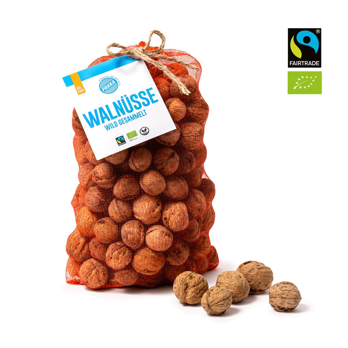 PAKKA - Bio Fairtrade Premium aromatische rohe knackige wilde Bergwalnüsse in Schale 1,7g, kleine leckere Walnüsse mit Schale, wildgesammelt direkt von Kleinbauern aus Samarkand in Usbekistan 1700g