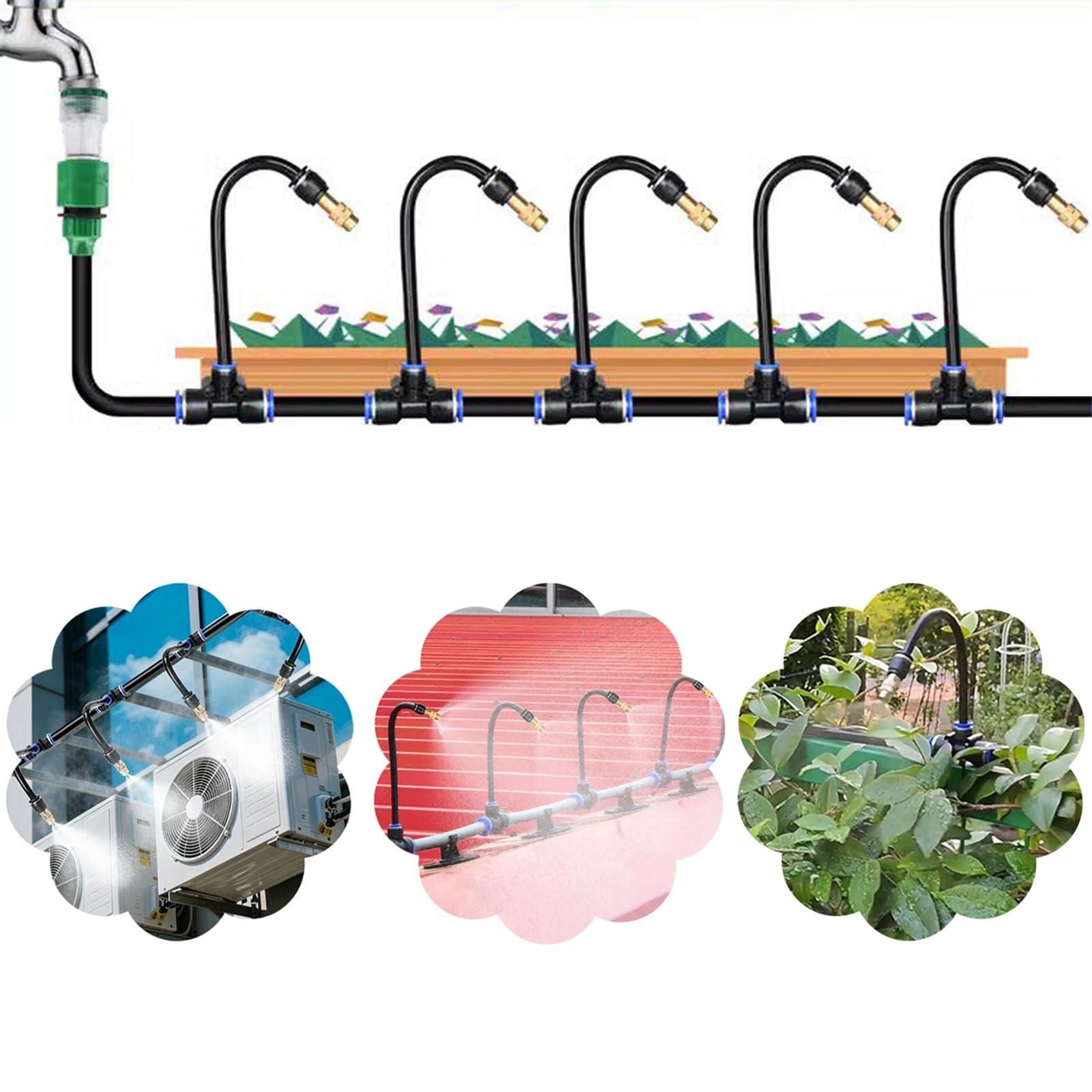 Sistema de Riego por Goteo Sistema de Riego Multifuncional Ajustable | Kit de Pulverización Refrigerante con Aspersor de 20 cm de Longitud, Dispositivos de Riego Por Atomización(175m/574ft)