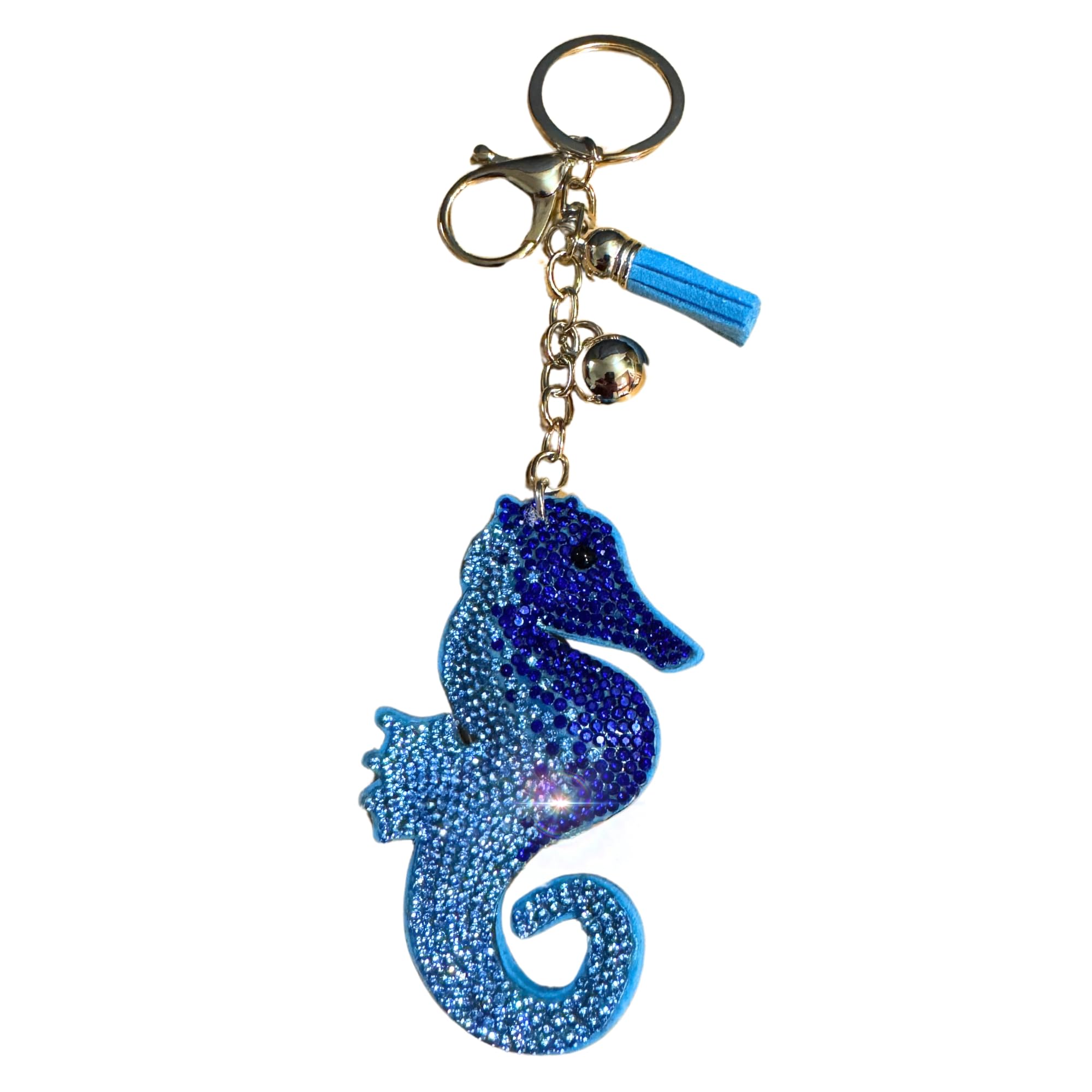 Popfizzy Crystal Keychains for Women and Girls, Bling Backpack Keyring, Bedazzled Purse Charms, Bag Charms, Handmade Gifts, Seahorse (Silver), One Size