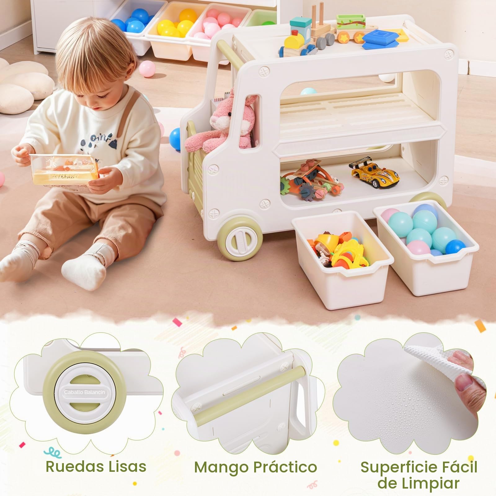 FANTASK Estantería Infantil para Coche, estantería de Juguetes con Ruedas y 2 Niveles, Cajas de Almacenamiento, estantería para Libros, Organizador de Juguetes, estantería para habitación Infantil