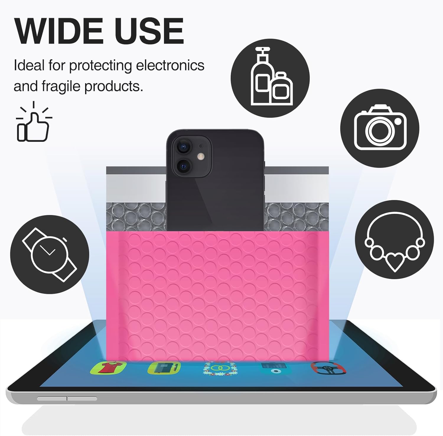 UCGOU Bubble Mailers 12x16 Inch 40 Pack Usable Size 12x15 Inch Large Padded Envelopes Hot Pink Waterproof Packaging Bags for Shipping Self Seal Strong Adhesion Envelopes for Jewelry Makeup Supplies