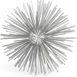 Spike Ball Silver Sphere Decor, Mid Century Modern Metal Silver Starburst for Home Decor On Shelf, Coffee Table, Wedding or Handmade Gift (4")