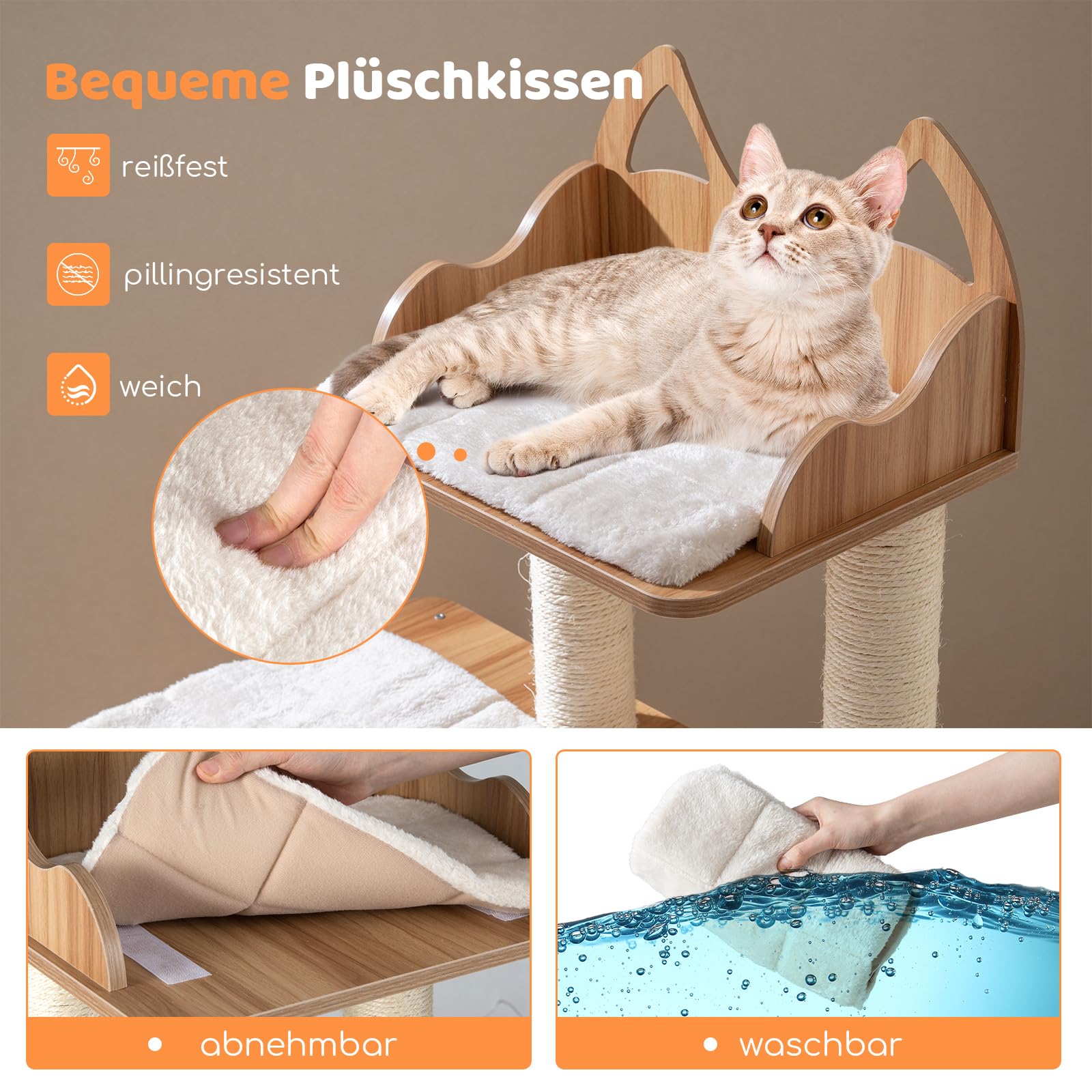 COSTWAY Drapak z drewna, 122 cm, z 2-poziomową jaskinią dla kotów, drapak dla kota z platformami, poduszkami i sizalowymi słupkami do drapania, meble dla kotów, drzewko do wspinaczki, domek dla kotów