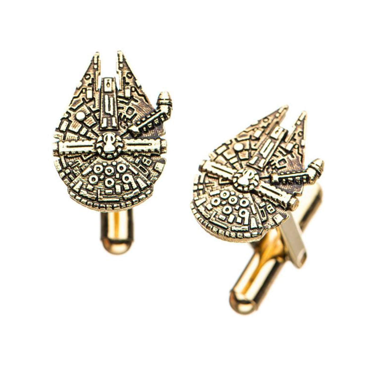 Star Wars Jewelry Men's Episode 8 Stainless Steel Gold Plated Millenium Falcon Cuff Link, One Size