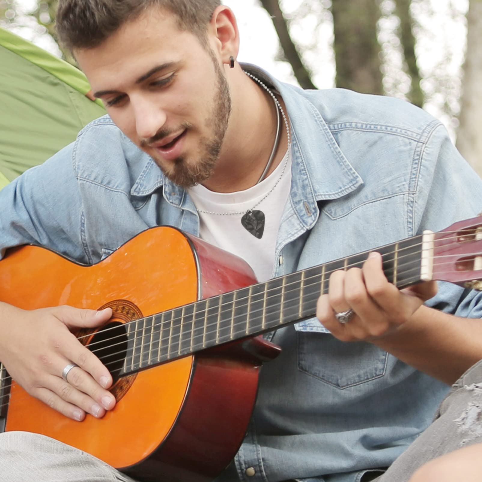 SUPVOX Guitar Pick Necklace Fingertip Pick Pendant Chain Elegant Stainless Steel Jewelry