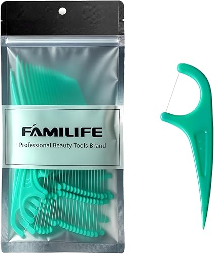 Miniatura 10 de FAMILIFE Púas de hilo dental envueltas individualmente, 100 púas de hilo dental de menta, palillos de dientes con embalaje individual portátil,