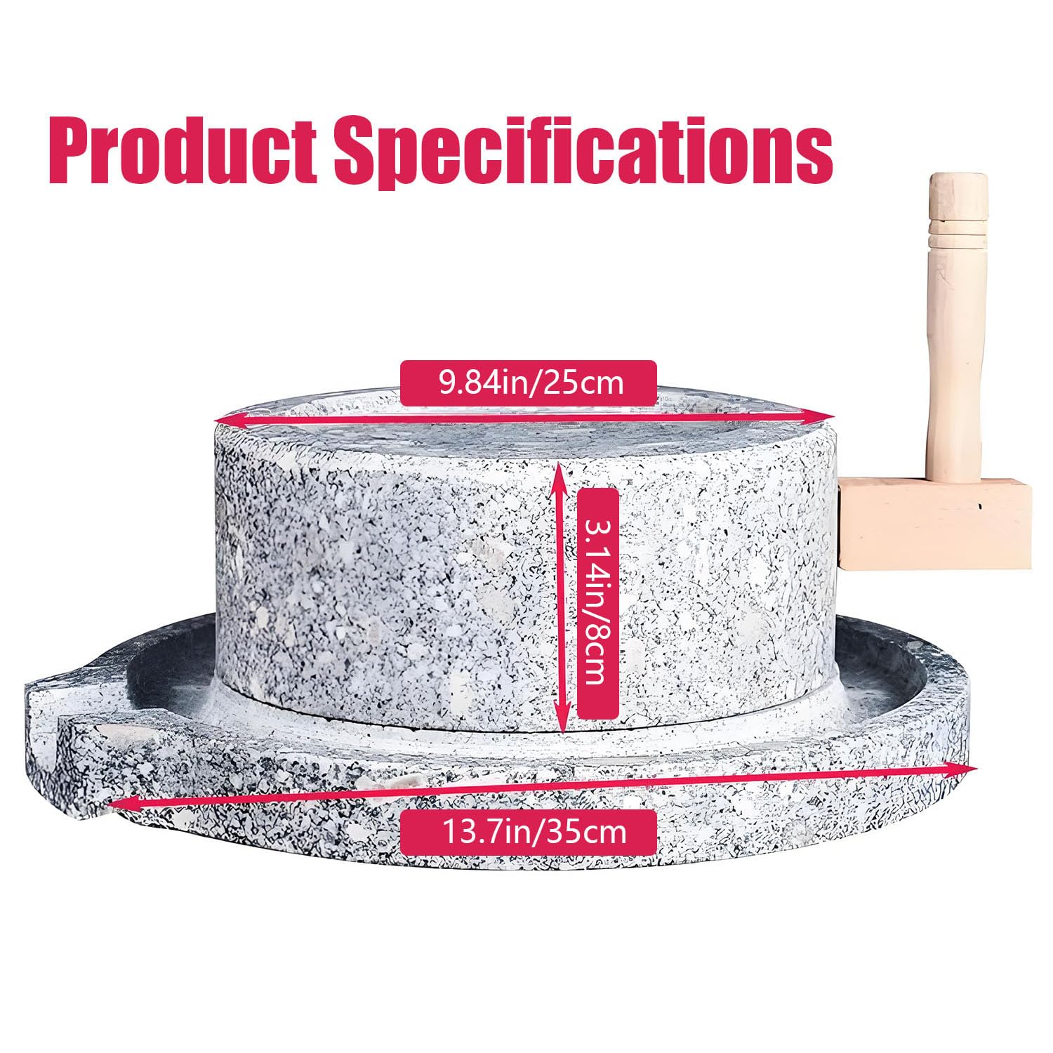 Yinian Domestico Mulino in Pietra,A Secco/A Umido Macinino,Mulino per Cereali,Spice Grinder Manual,Mulino Macinatore per Grano, Fagioli E Orzo (9.8inx13.7in) con Cornice in Legno(Size:35cm)