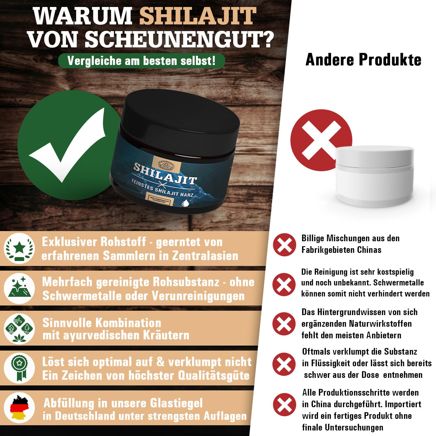 Shilajit Original Resin -WICHTIG: Zertifiziertes Shilajit Harz pur -50g- Herkunft 100% Himalaya aus Handernte +Dosierlöffel -Abfüllung in Deutschland- Laborgeprüft SCHEUNENGUT®