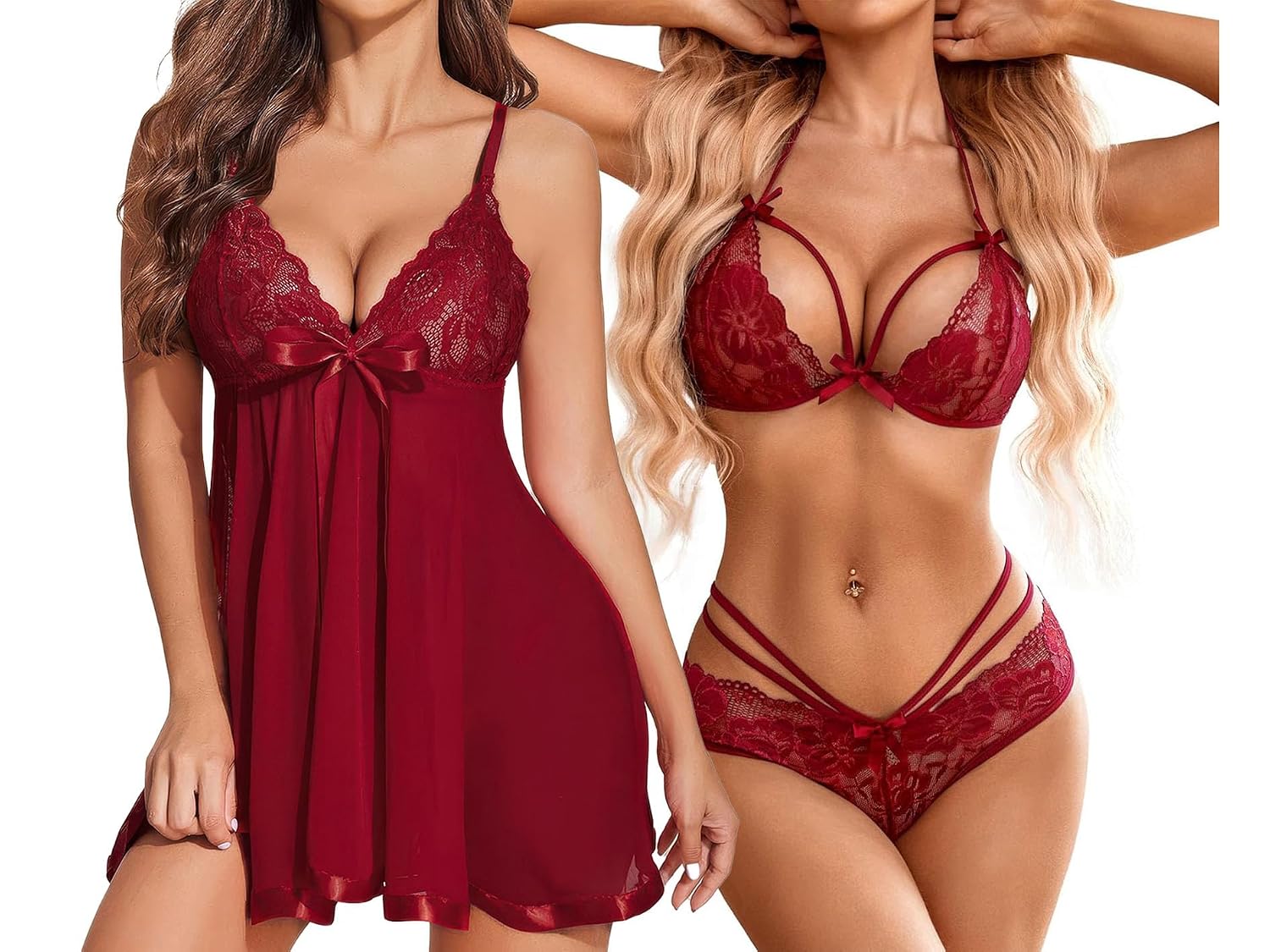 MADSY Women’s Lace Lingerie Set with Babydoll Nightwear | Soft Lightweight Nightdress Adjustable Straps Sheer Sleepwear fo... - Review, Price and Buying Guide