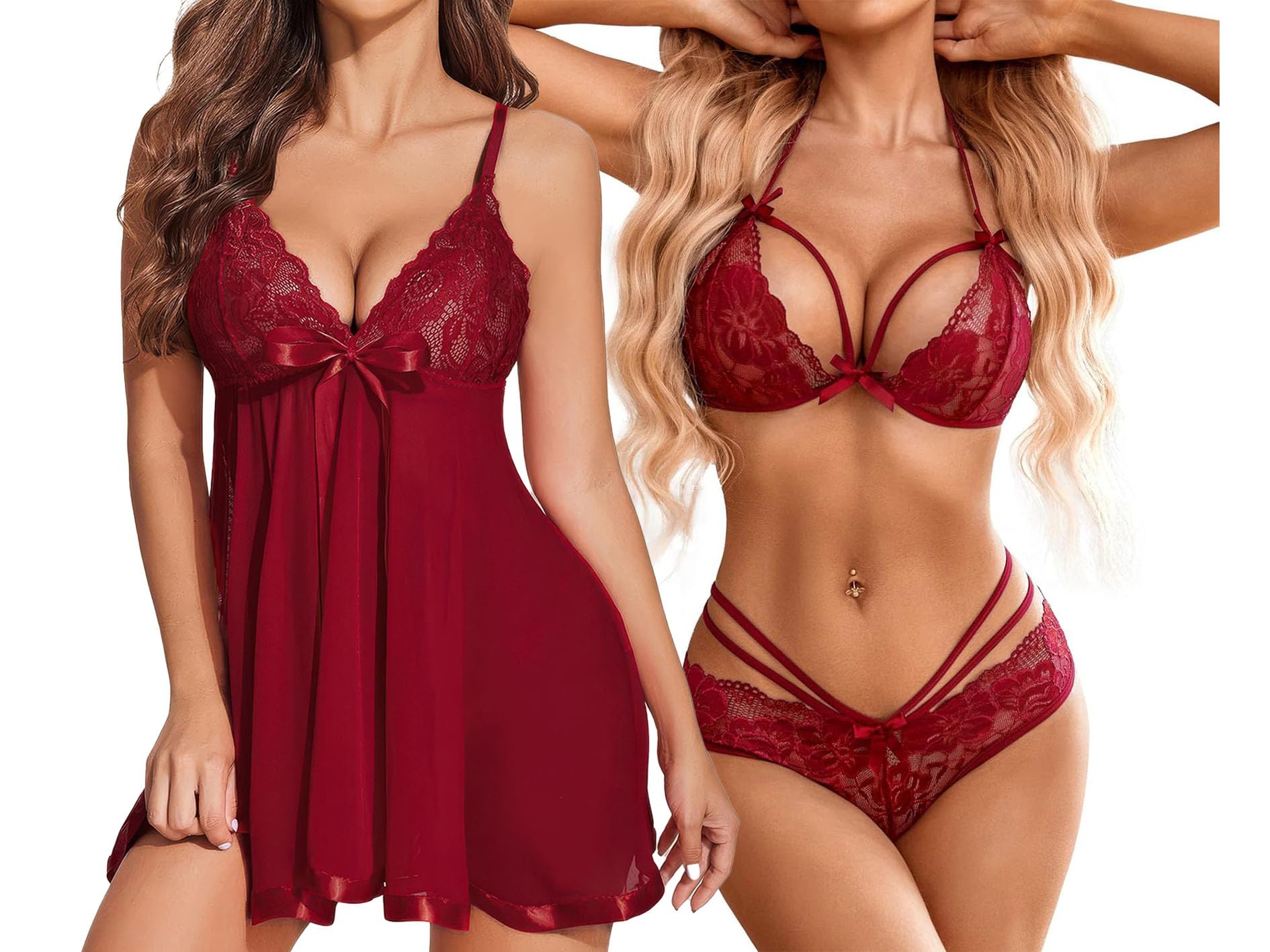 Women’s Lace Lingerie Set with Babydoll Nightwear | Soft Lightweight Nightdress Adjustable Straps Sheer Sleepwear for Women Ideal Lounge & Bedtime Multiple Sizes-image-16