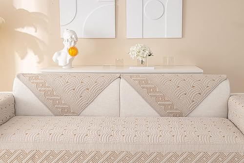 Miniatura 6 de vctops Funda acolchada de algodón de color liso para sofá, con patrón de tejido suave, funda de sofá modular con bordado antideslizante para perros,