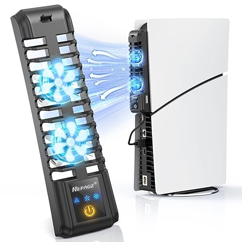 Nepagz Ventilador de refrigeración para consola PS5 Slim (digitaldisco), ventilador silencioso mejorado con 3 ventiladores ajustables, enfriador PS5