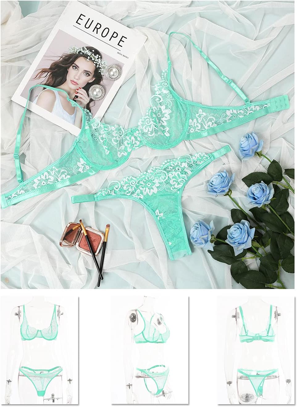 Kaei&Shi Sexy Bra And Panty Sets,Embroidered Two Piece Underwire Lingerie Set - Image 4