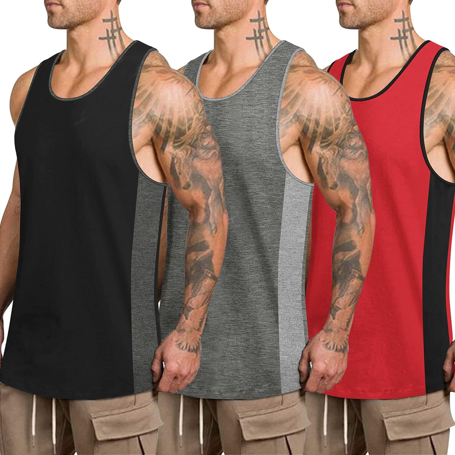 COOFANDY Mens Workout Tank Tops 3 Pack Quick Dry Gym Muscle Tee Training Sports Fitness Bodybuilding Sleeveless T Shirt : Sports & Outdoors
