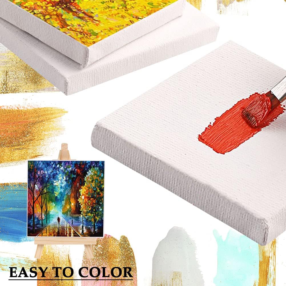 BUYGOO 12Pack 6x6 inch Stretched Canvas for Painting, Pre-Stretched Canvas White Blank Cotton Stretched Canvas for Artist Painting Acrylic Pouring Oil Painting Dry & Wet Art Media