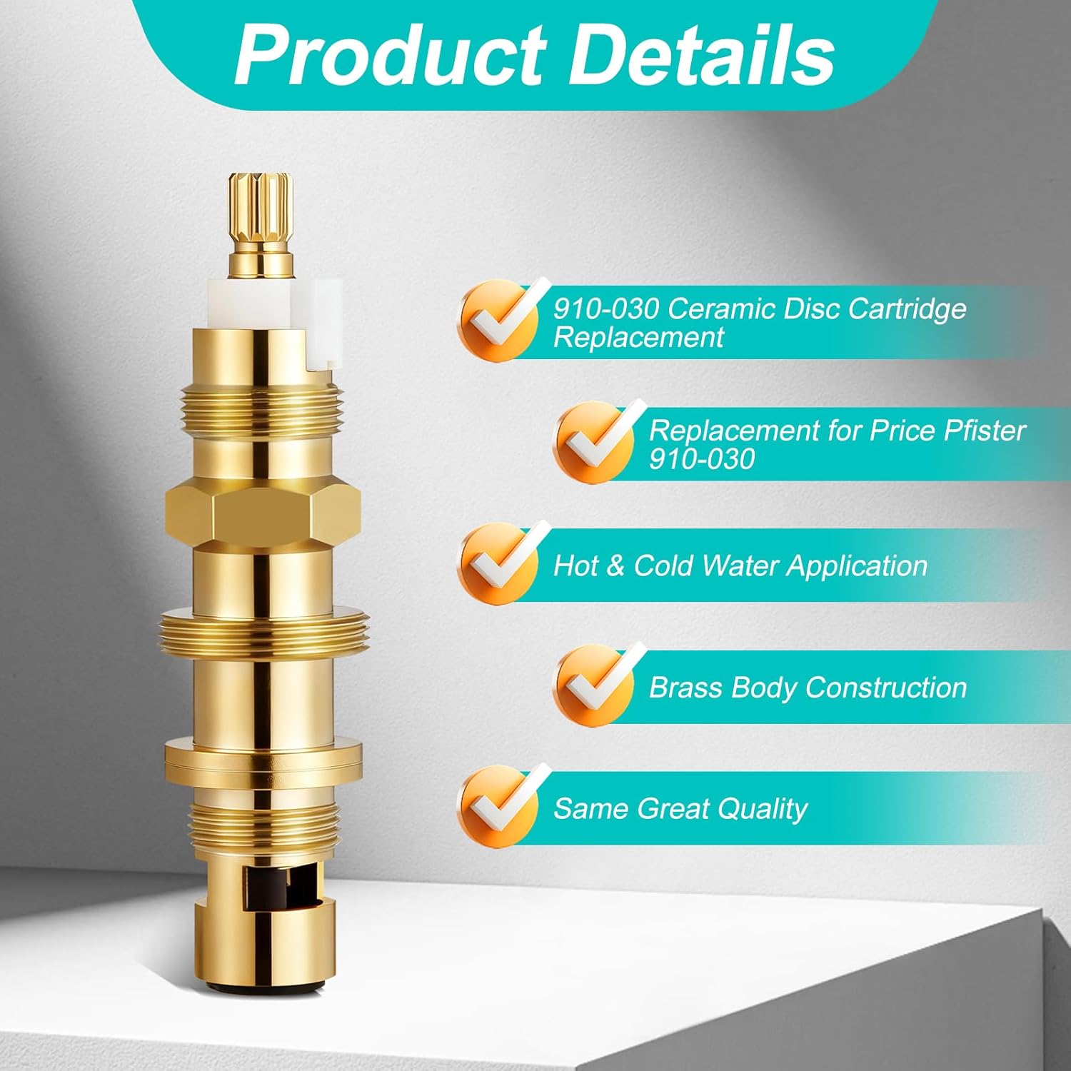 2 Pack 910-030 Shower Cartridge Replacement, Compatible with Price Pfister Shower Valve, Ceramic Disc Valve Cartridge for Bathroom Shower Faucet, Brass Construction