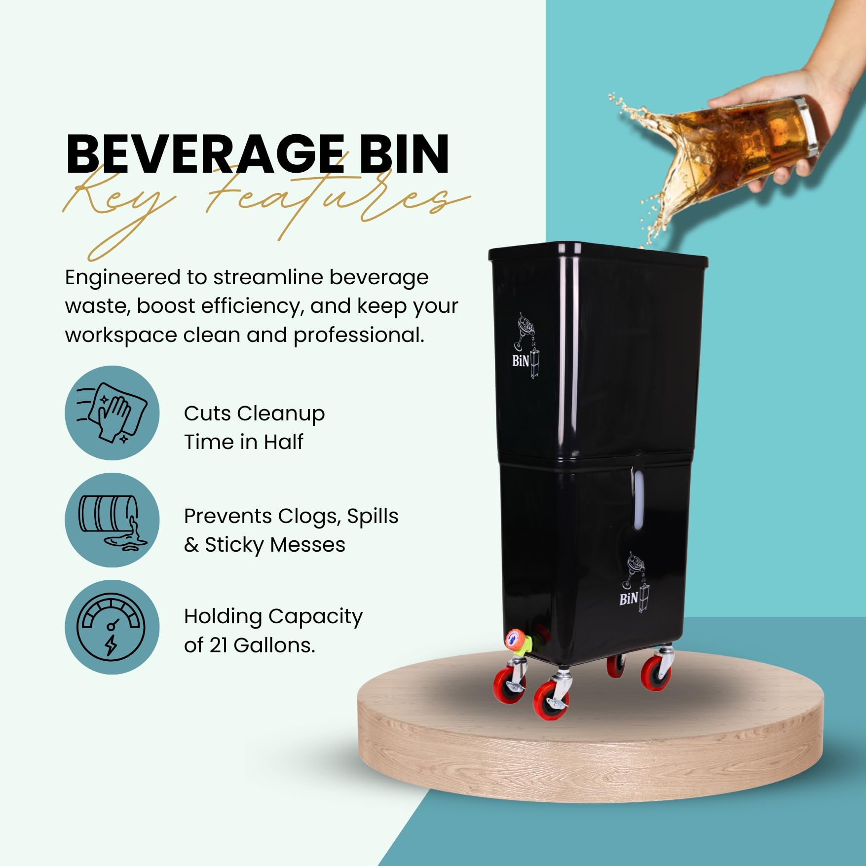 Para bebidas sobrantes, negro, tina de bebidas, contenedor de eliminación de bebidas, recoger cócteles, adornar, té, cerveza, hielo y pajitas, equipo de bar
