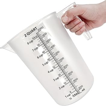 Plastic Measuring Cup with Handle, Pool Chemical Measuring Cup, Measuring Pitcher with Laser-Etched Markings for Liquid Mixing, Pouring, Lawn Care, Motor Oil, Lab Use 64 oz, 2000ml