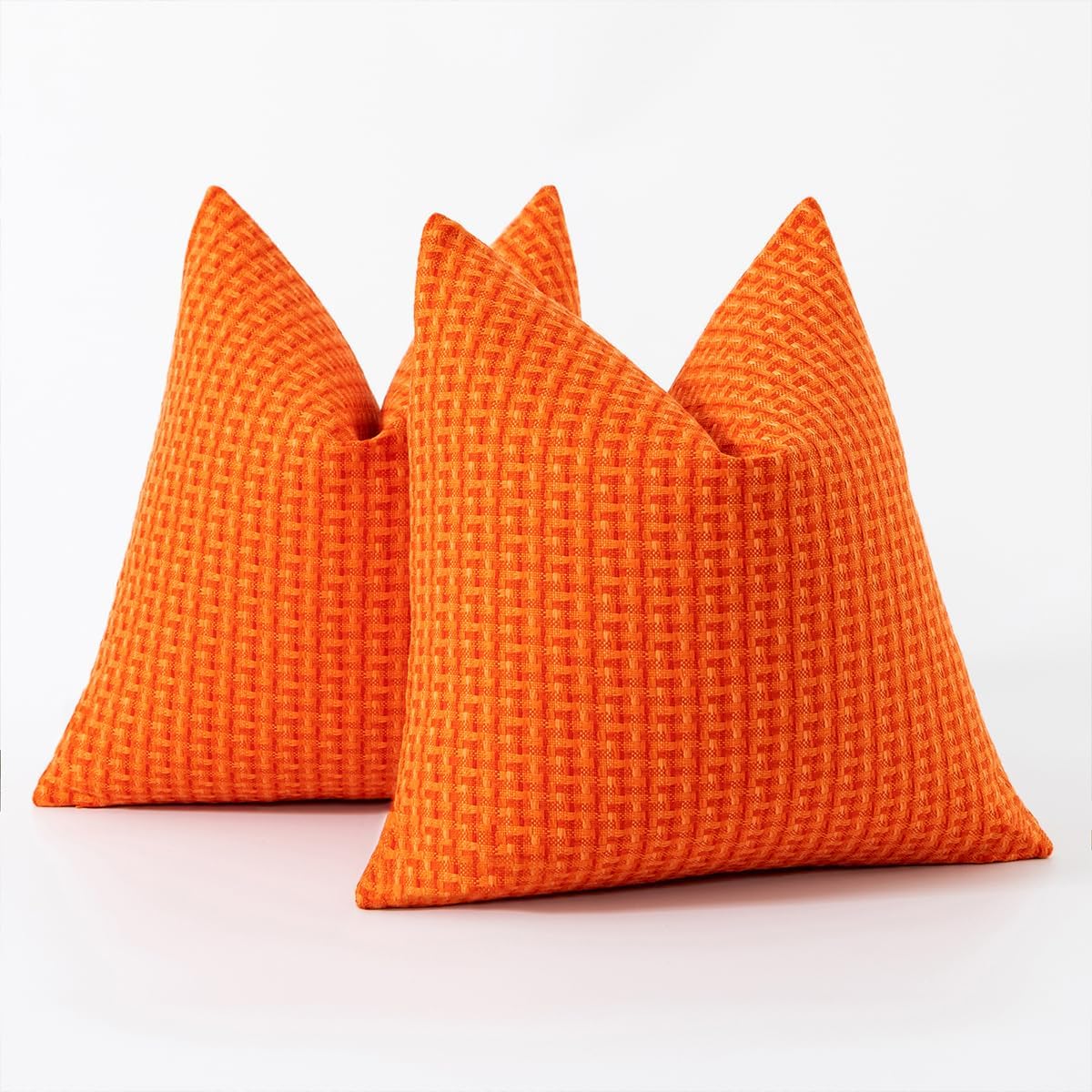 Kevin Textile Fall Outdoor Waterproof Throw Pillow Covers Pack of 2 Farmhouse Decorative Cushion Covers for Garden Patio Tent Balcony Bench Couch Sofa 22x22 Inch, Orange