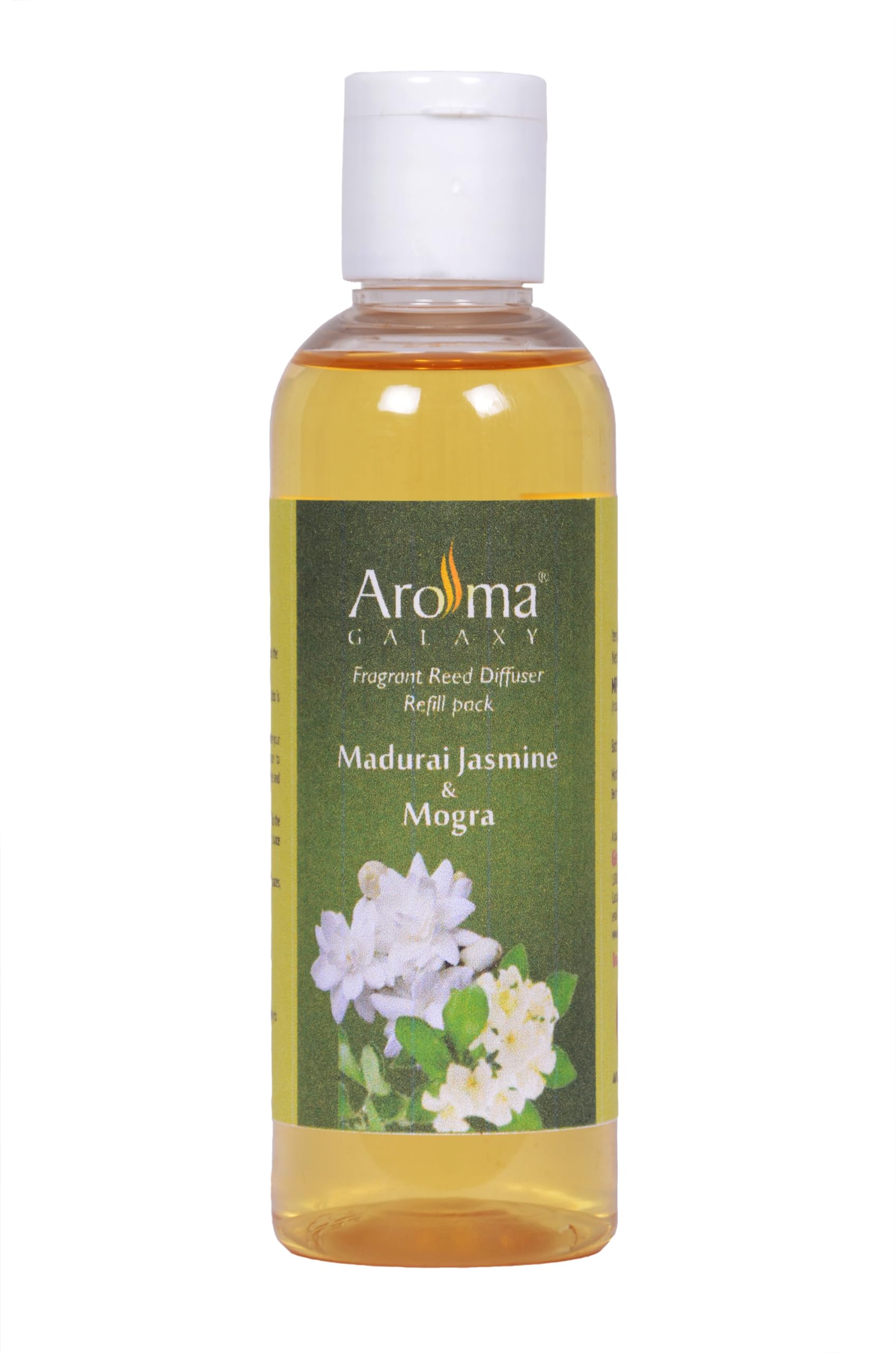 AROMA GALAXYNatural and Undiluted Madurai Jasmine Aroma Reed Diffuser Oil, 100ml | Strong & Long-Lasting Fragrance Oil for Home, Office & Spa | Best for Humidifier & Diffuser Fragrance Oil
