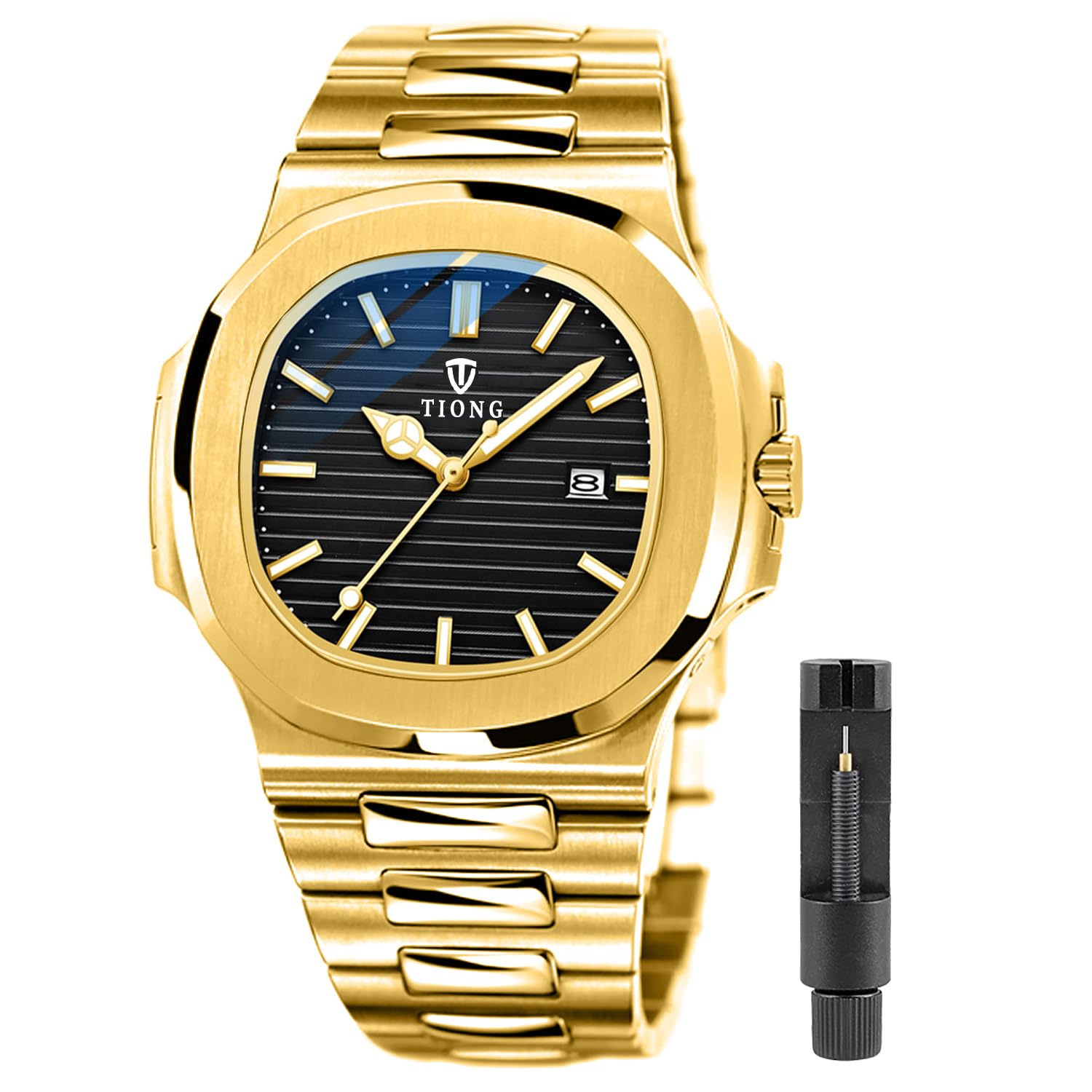 Men's Business Watch Square Octagon Design Waterproof Luminous Quartz Watch for Men Stainless Steel Date Quartz Watch for Men