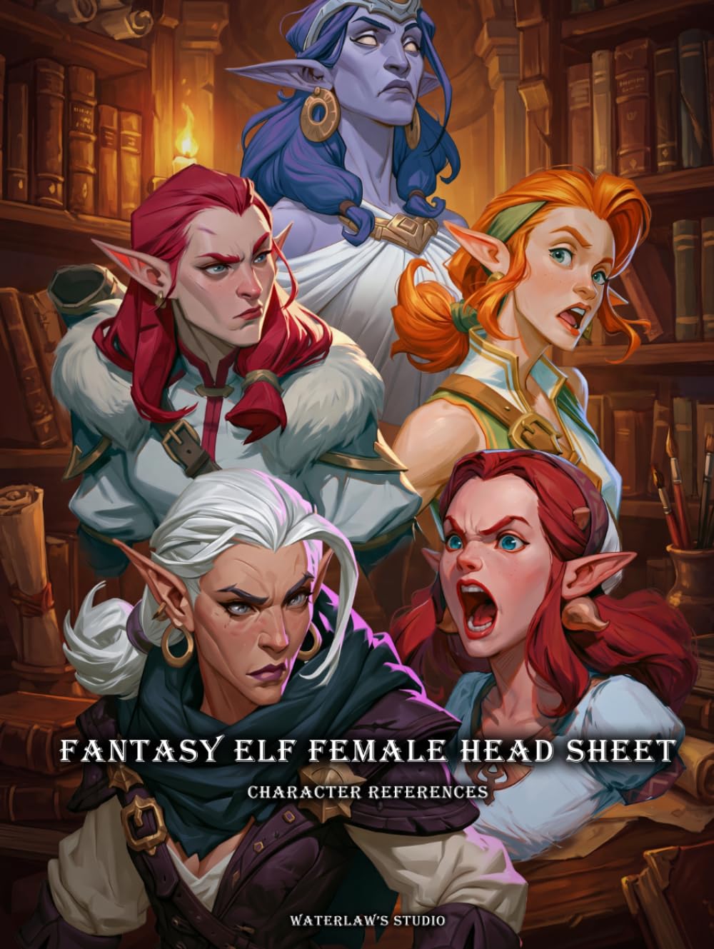 Artbook – Fantasy Elf Female Head Sheet – Character References Vol.02: 250+ Graceful Elven Portraits with Elegant Faces, Hairstyles, and Emotional Expressions