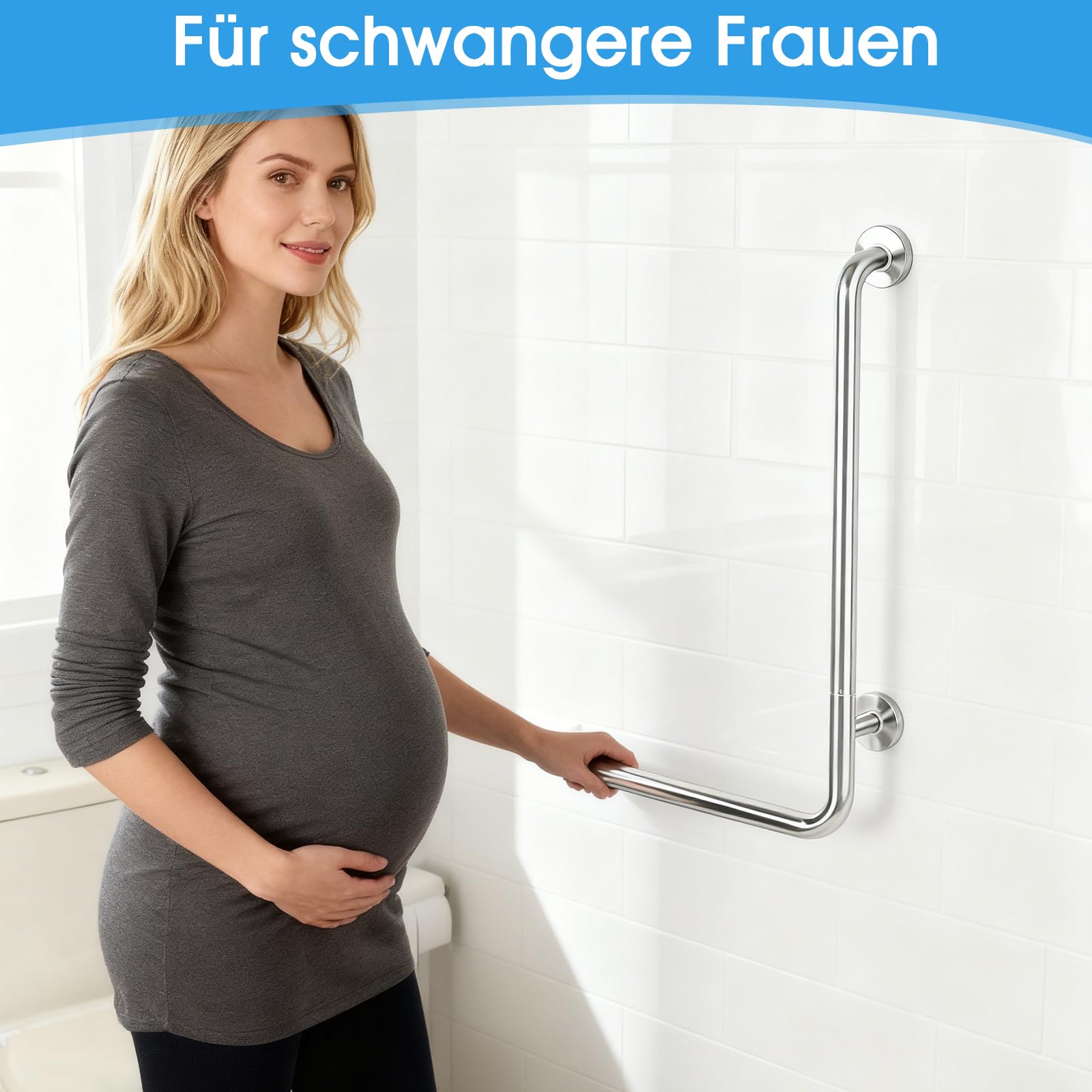 Asideros de ducha para personas mayores, de acero inoxidable 70x50cm, asidero en forma de L para duchas, vertical, barras de seguridad angulares, asidero para ducha en el baño, para personas mayores