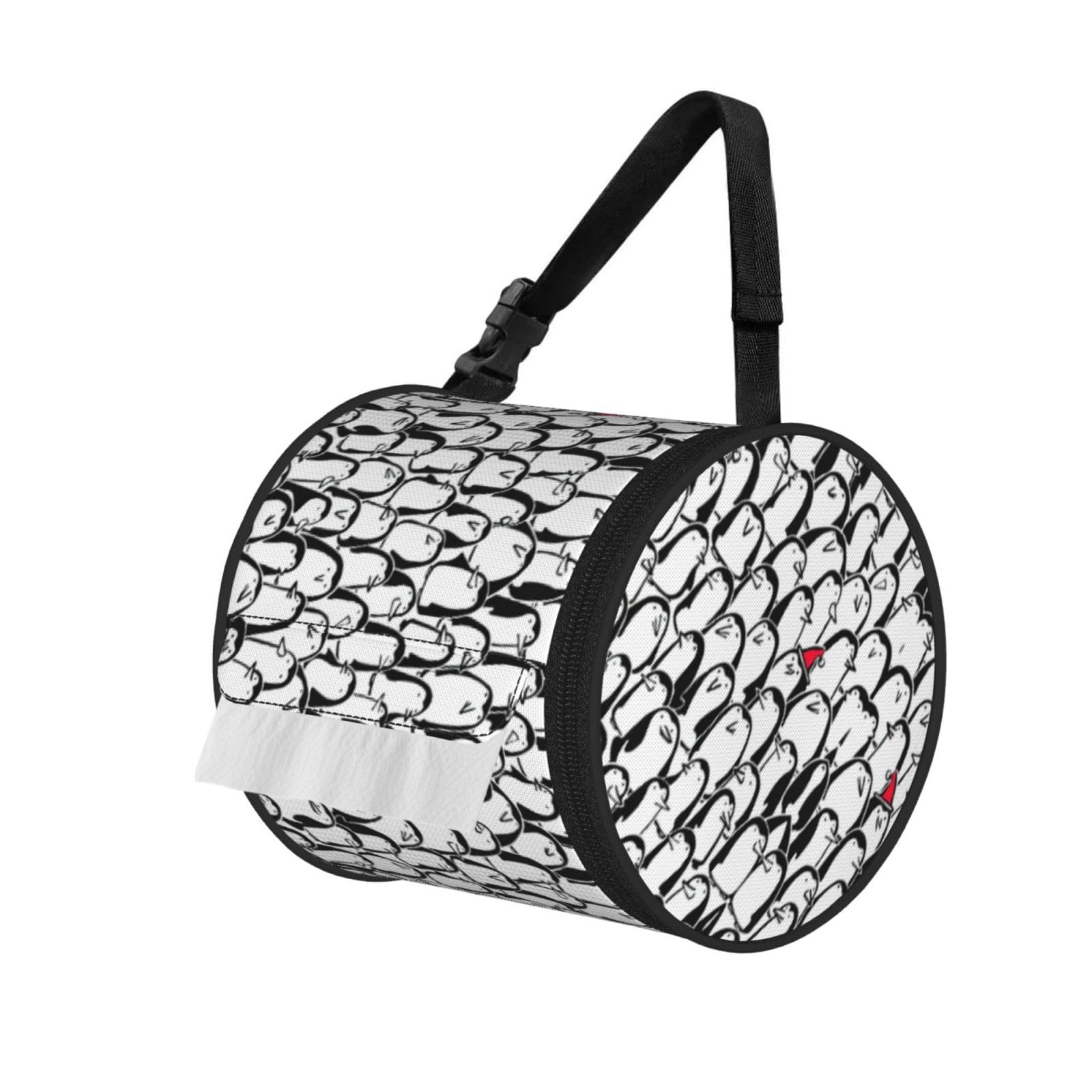 Stylish Crowd of Penguins Printed Hanging Tissue Organizer, Smooth Zipper Oxford Cloth Roll Holder for RV Bathroom Desk