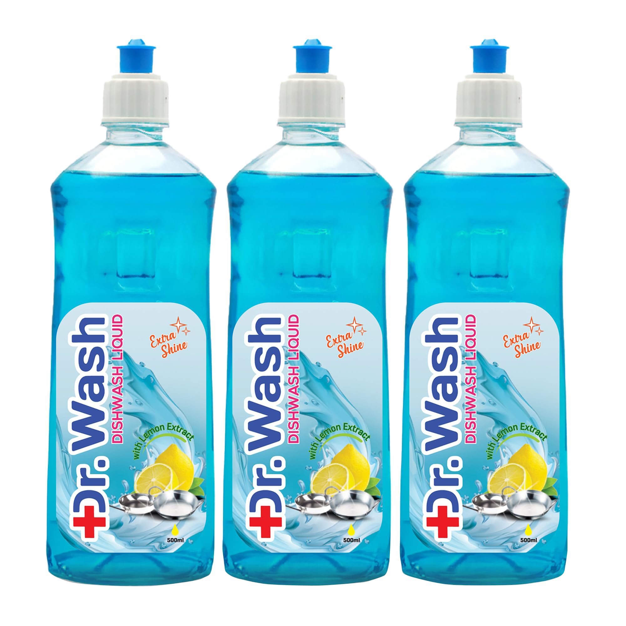 Dr.Wash Dishwash Liquid gel with Lemon Extract, 500 ml - Pack of 3, Natural Anti-bacterial Formula, Remove Tough Grime, Kills Bacteria, Sanitizes the utensils with Extra Shine, Gentle on Hands, Blue-image-22