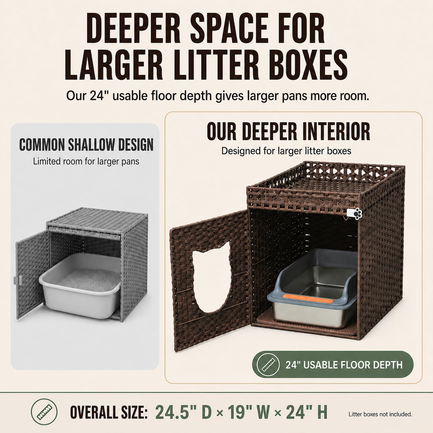Stylish Rattan Cat Litter Box - Brown -3