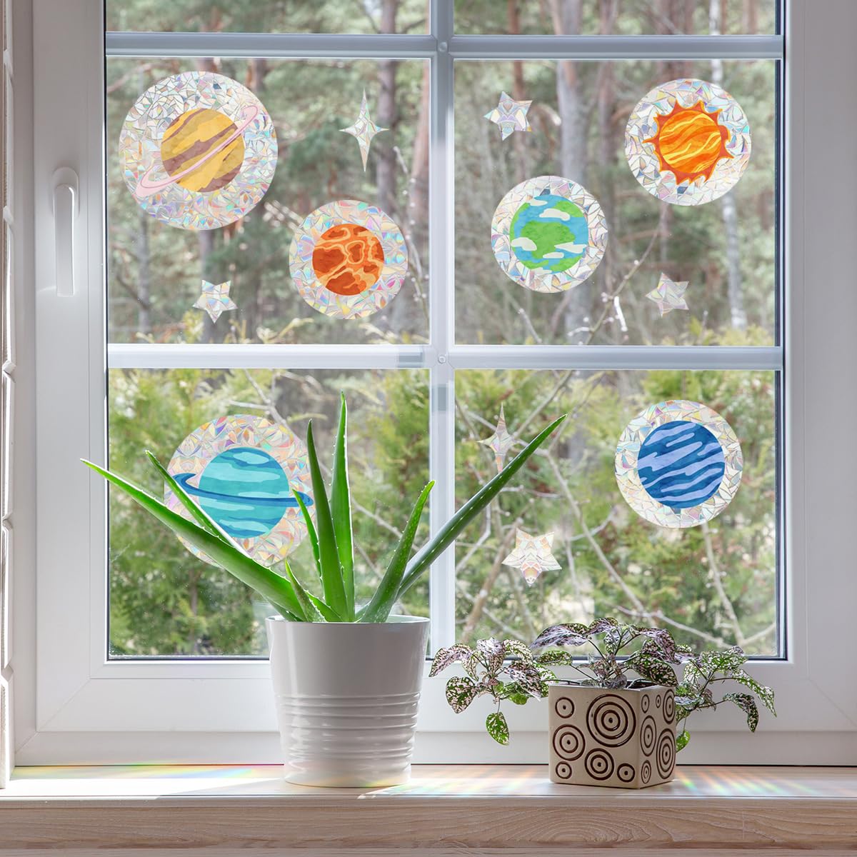 Raamstickers planeten, prisma, ruimte, raamstickers, zonnevangers, stickers, vogelbescherming, regenboog, prisme, raamstickers, vogels, anti-botsingen, stickers, zonnevangers voor glasramen, raamfolie