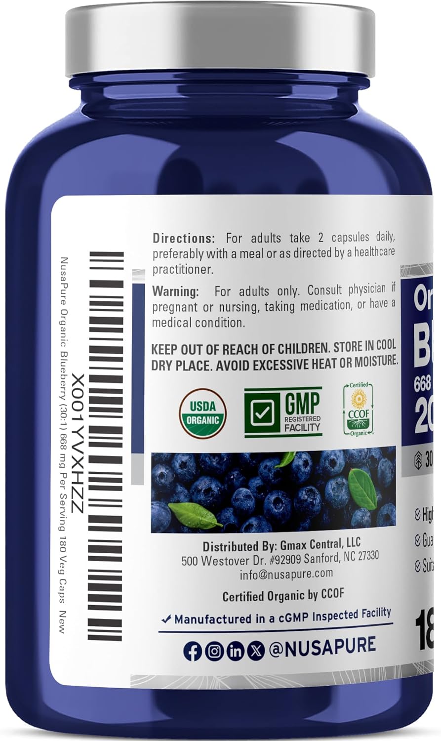 NusaPure Blueberry Concentrate 30:1 Extract, 667 mg Equivalent to 20,000 mg 180 Veg Caps Suitable for Vegetarian, Vegan, Non-GMO - Image 3