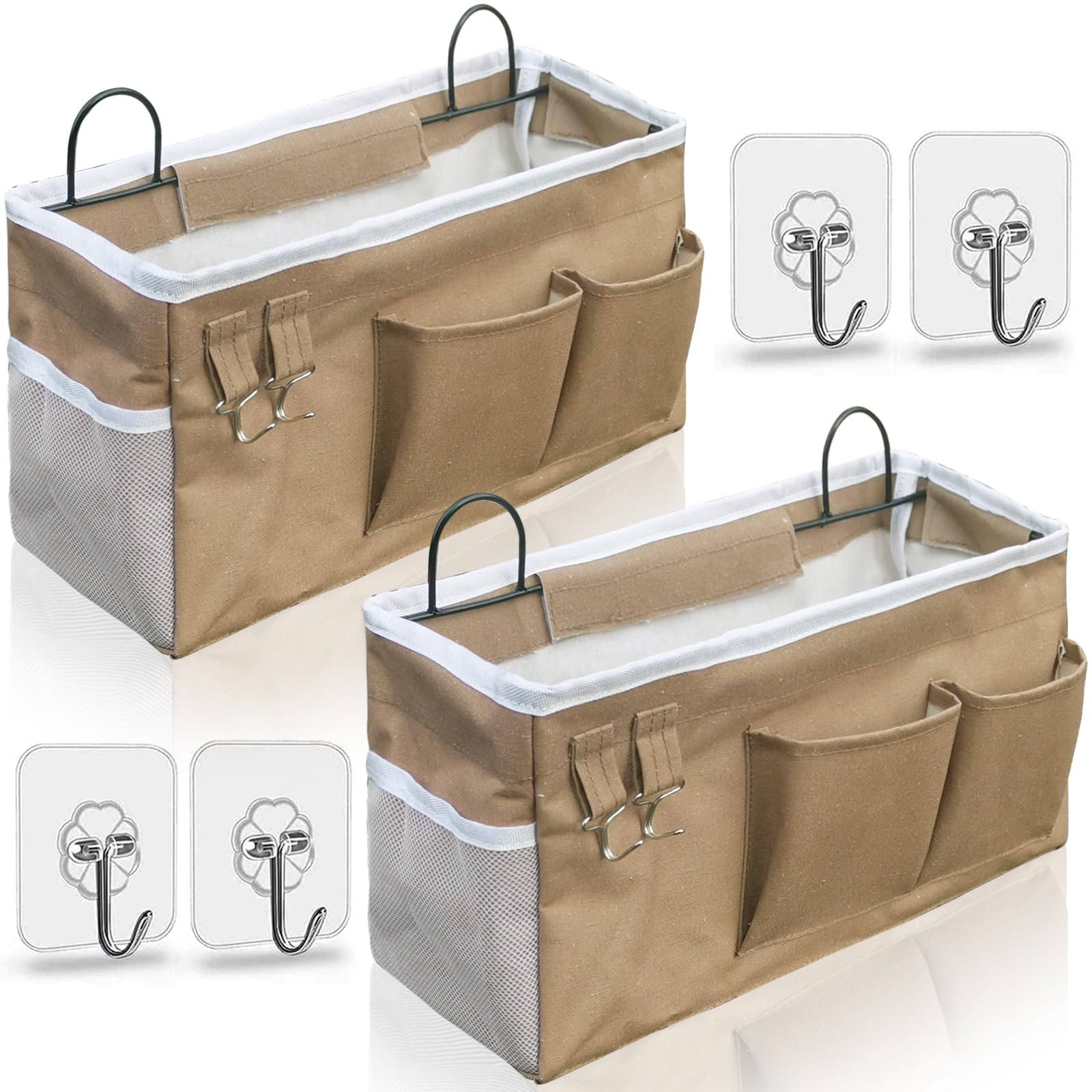 Kanrichu 2 grandi organizer da appendere alla parete, in tessuto di lino, con tasche, impermeabili, per cucina, camera da letto, ufficio, camper (cachi)