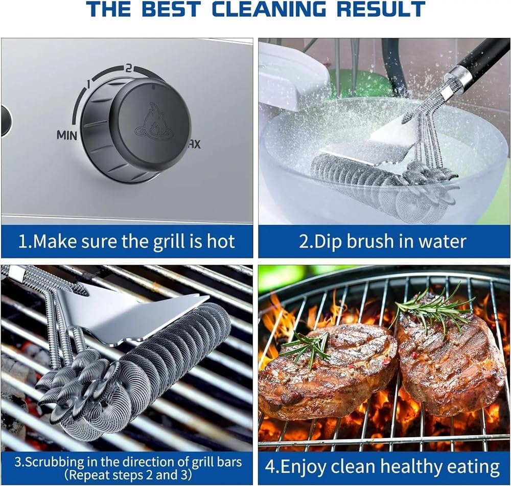 Spazzola e raschietto per griglia in acciaio inox, senza setole, spazzola per griglia per barbecue all'aperto, pulizia barbecue, 43,2 cm