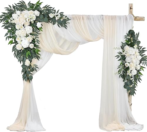 Ting's time Kit de flores artificiales para arco de boda (paquete de 4), 2 guirnaldas de flores artificiales grandes con 2 telas drapeadas para