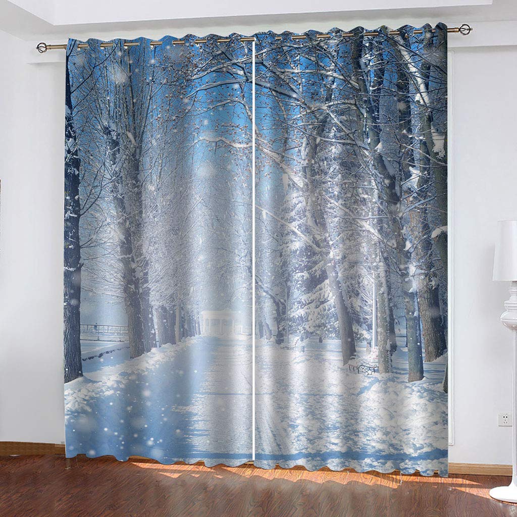 Rideaux chambre pour adulte et enfant paysage de neige occultant anti froid