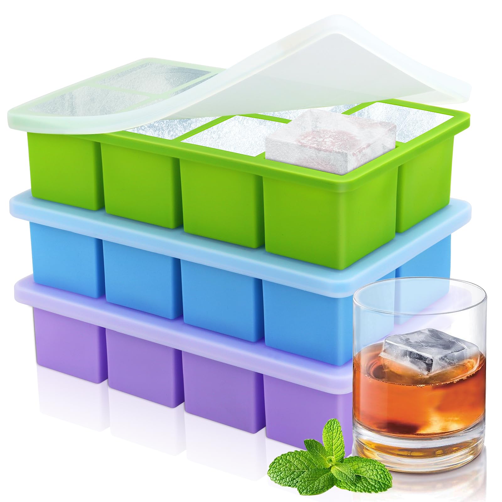 TOPAHGOD Reusable Ice Cube Tray with Lid and Easy Release BPA Free, 3 Pack