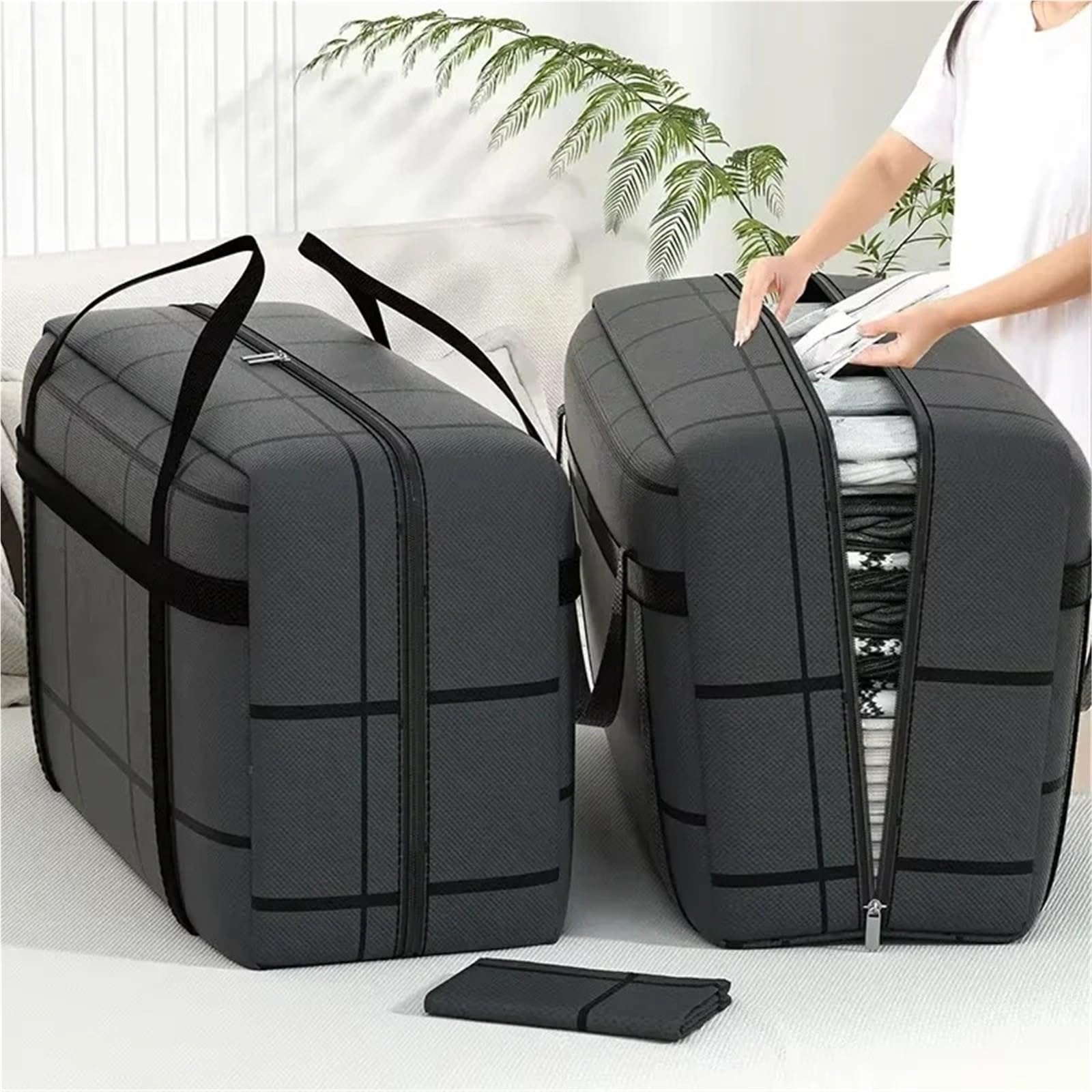 Bolsas Mudanza Bolsa de almacenamiento de ropa de mano de gran capacidad | Organizador de guardarropa de bolsas de embalaje de tela no tejida plegable a prueba de polvo(75x36x33-3PC)