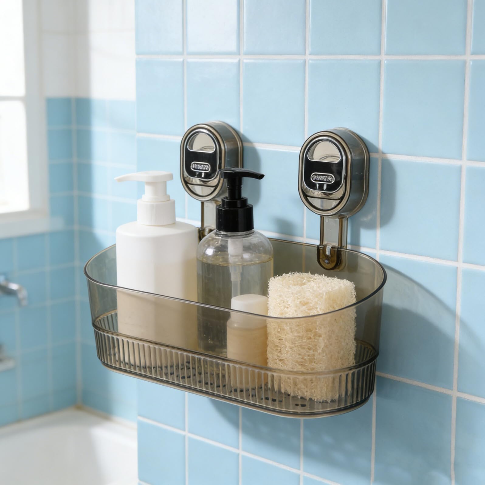 PRETYZOOM Organizador de Ducha Ventosas 2 Unidades, Estante Acrílico Transparente Drenaje, sin Taladro para Baño, Soporte Móvil para Productos de Cuidado Personal