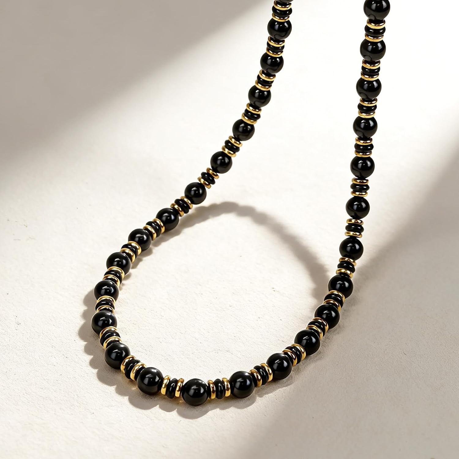 Gemstone Beaded Necklace for Women, Trendy 18K Gold Plated Hematite Natural Stone Bead Choker, Boho Handmade Summer Beach Necklaces for Women Everyday Western Jewelry Gifts
