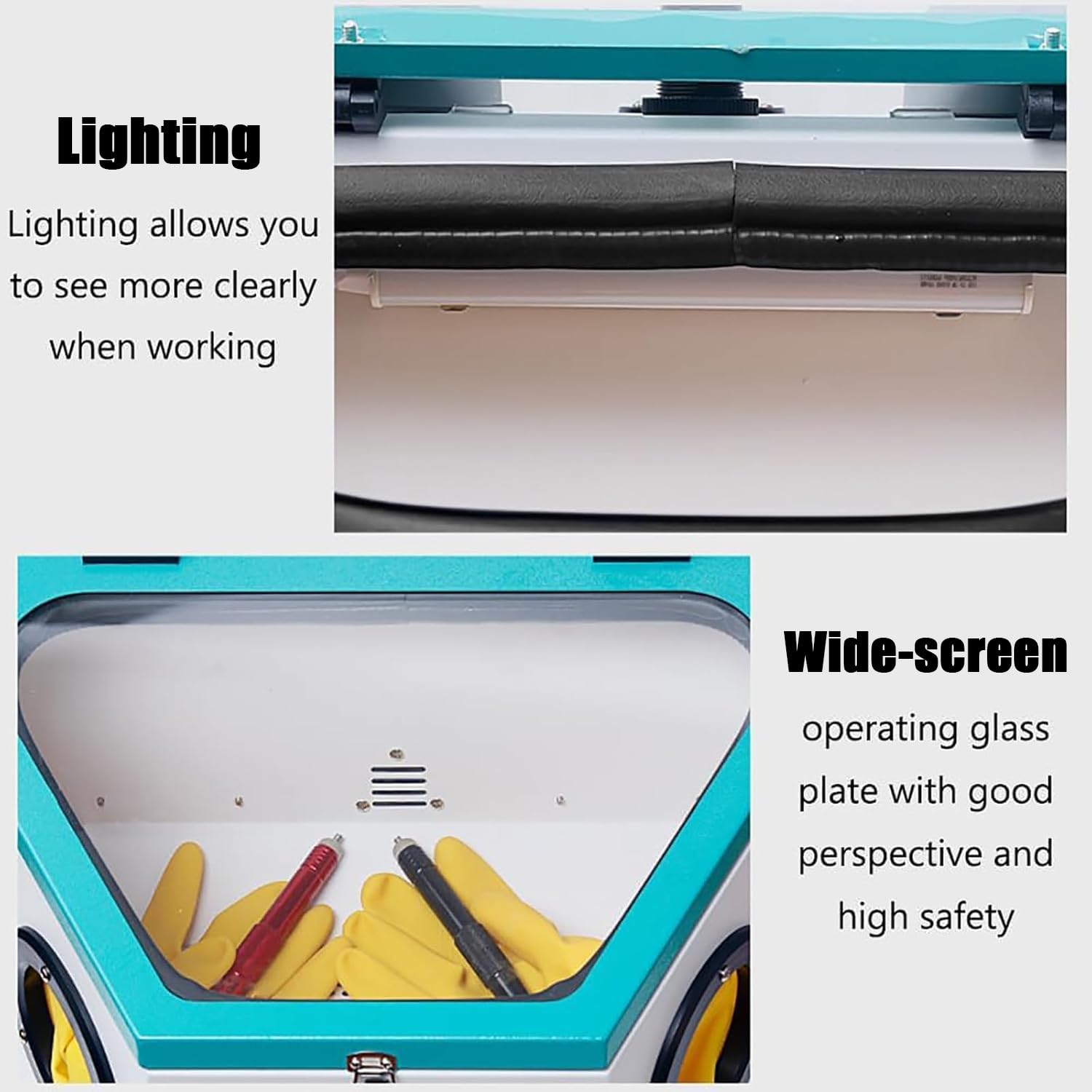 Sabbiatrice elettrica con pedale, illuminazione, grande finestra di visualizzazione, luce LED 8W, doppia penna, robusta struttura in acciaio per riparazioni efficienti