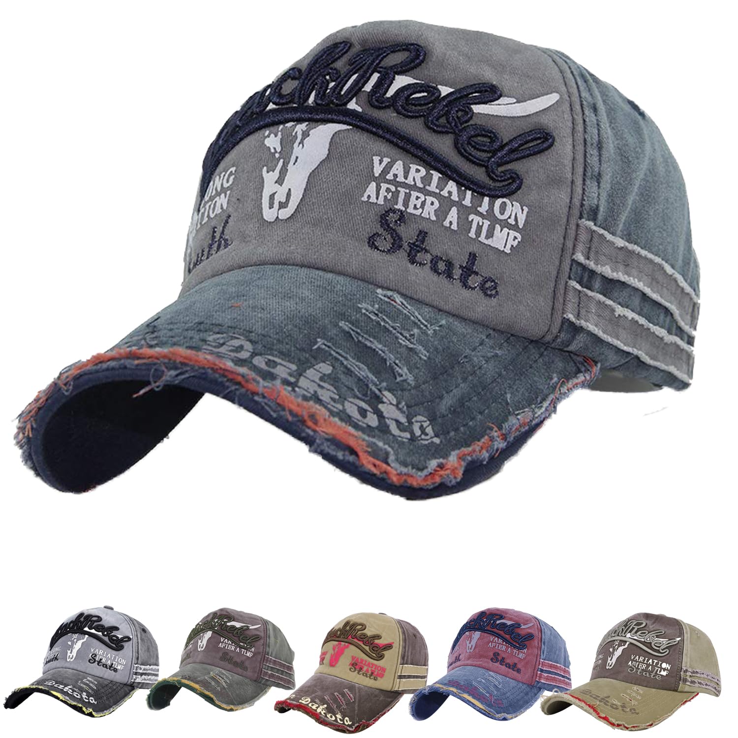 ITODA Vintage Baseball Cap Adjustable Peaked Cap Distressed Snapback Hat Edge Grinding Do Old Hat Breathable Cotton Washed Baseball Blue
