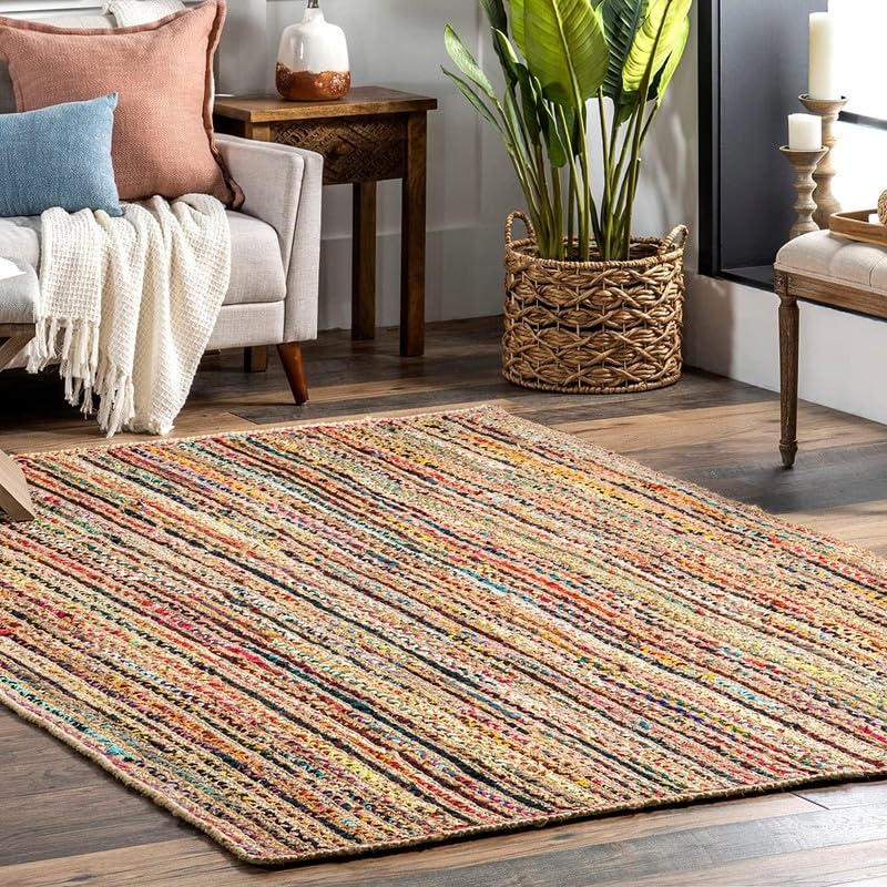 Image of F R Creation Jute Reversible Braided Natural & Handwoven Jute Carpet, Carpet for Living Room Braided Rug, Offices Carpet, Guest Room Size (5X7 Feet Chindi)