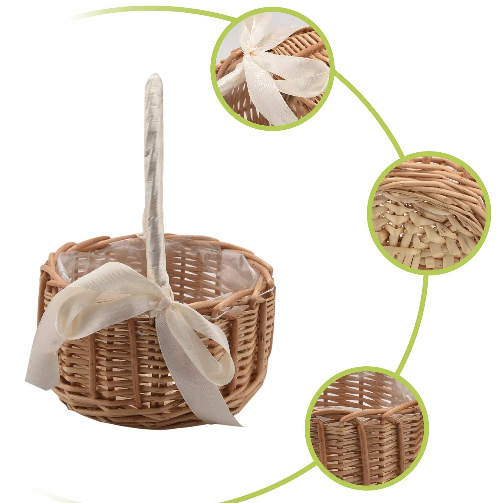 Intrecciati Cesto Portaoggetti in Rattan Fatto a Mano con Fiori